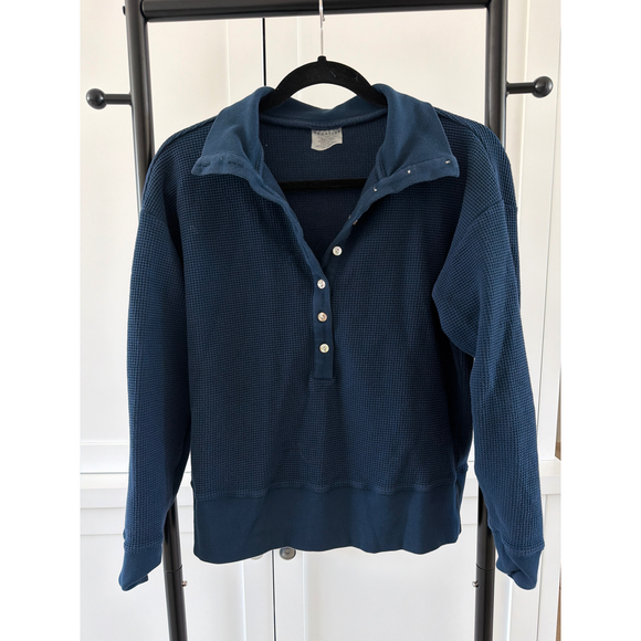 Negative Tops - Negative Navy Blue Waffle Knit Longsleeve Top
